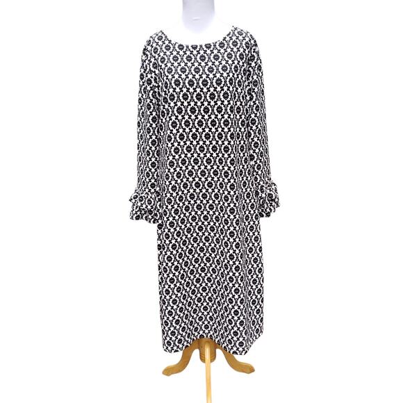 Dainty Jewell's Black White Damask Dress Ruffled End Sleeves Modest  Sz Large - Picture 1 of 14